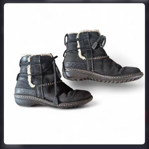 Women's Black Ugg Leather Boots with Fur Lining
